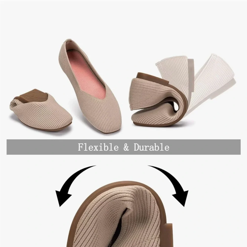 Cream Flats with Textured Fabric and Square Toe Design - Picture 3 of 4